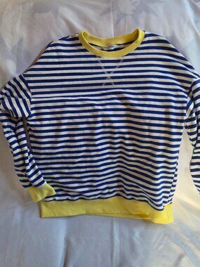 PrettyGarden Striped Crewneck Sweatshirt Blue Yellow M